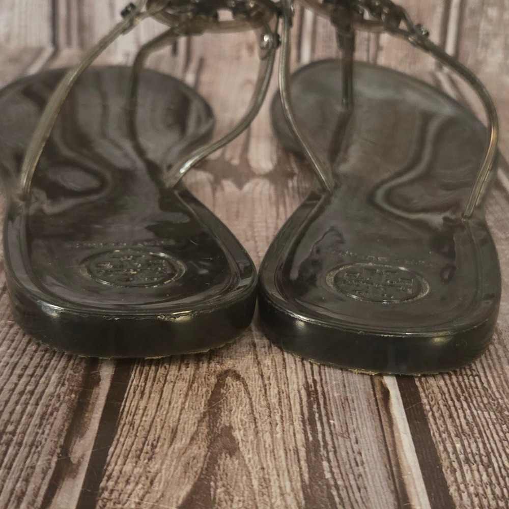 Sz 9 Tory Burch Mini Miller Jelly Sandals Black Translucent Thong Logo VGUC! - Picture 4 of 6